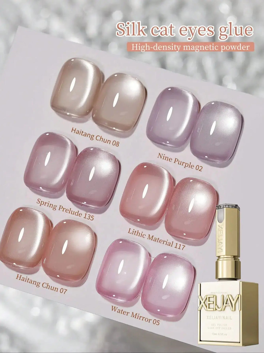 XEIJAYI 6Pcs 15ML Pink Series cat eye Nail Gel polish set Semi Permanent Nail Art Soaking UV LED Nail Salon DIY Nail Salon Gel F