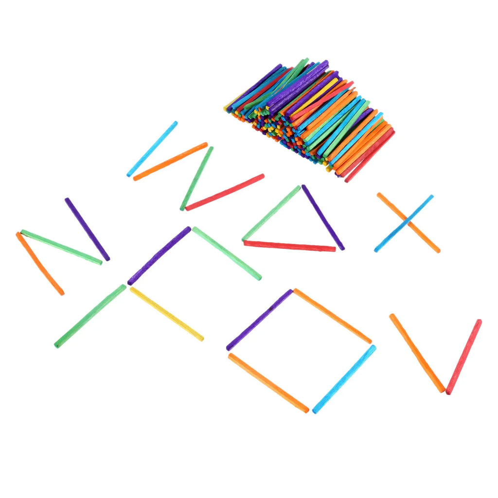 200pcs/set Wood Sticks Match Rods Colorful 3D Puzzle DIY Craft Kids Mathematics Teaching Aids Educational Learning 4.2cm Length