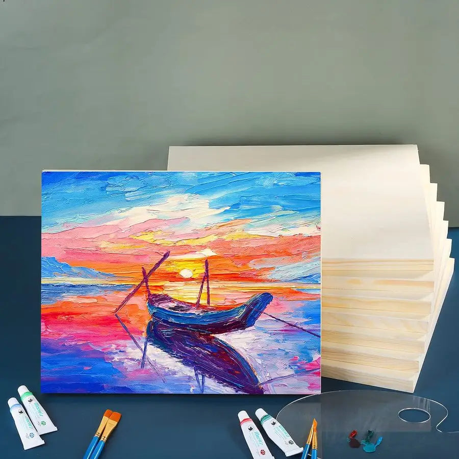 8 Pack Wood Panels 11 x 14 inch Wooden Canvas Board Unfinished Wooden Panel Boards for Painting, Arts, Pouring Use with Oils, Ac