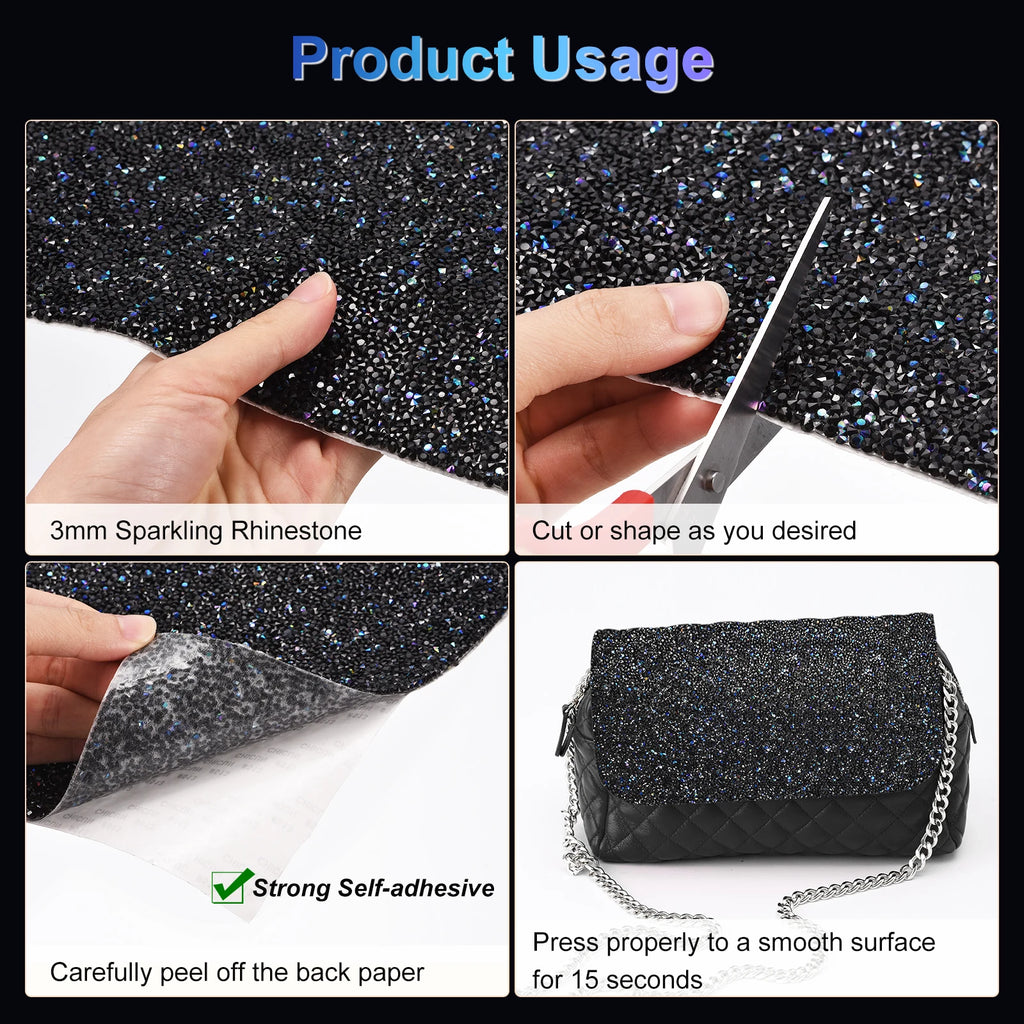 Bling Rhinestone Stickers Resin Decoration Stickers Self-Adhesive Glitter Crystal Sheet Stickers Black Blue AB for Crafts Decora