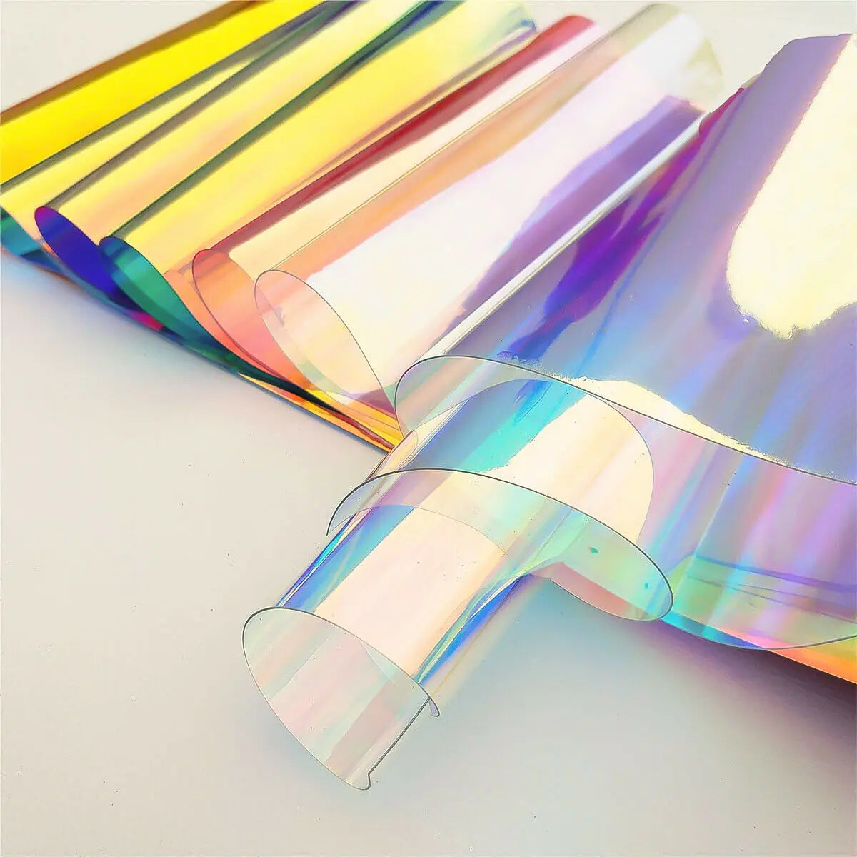 A4 Multicolor Iridescent Holographic Clear Transparent PVC Fabric Leatherette Laser Rainbow Film Vinyl Craft Bag Earring DIY Bow