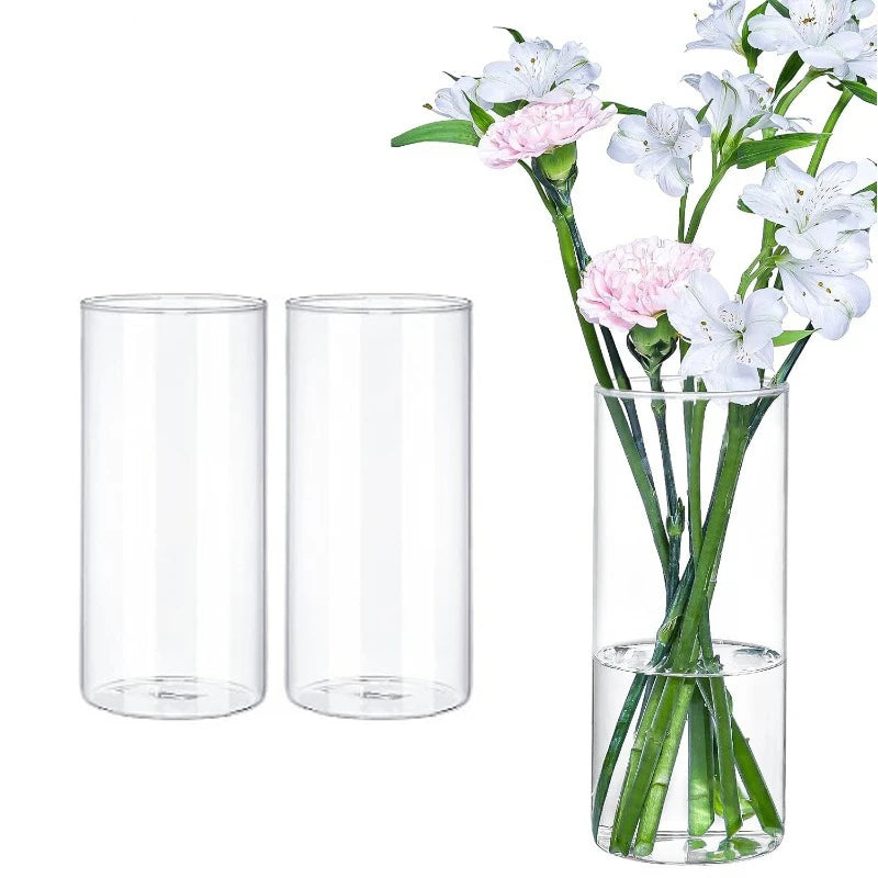 2PCS Acrylic Transparent Cylindrical Vase, Plastic Vase, for Wedding Center Decoration, Office and Home Hydroponic Decoration