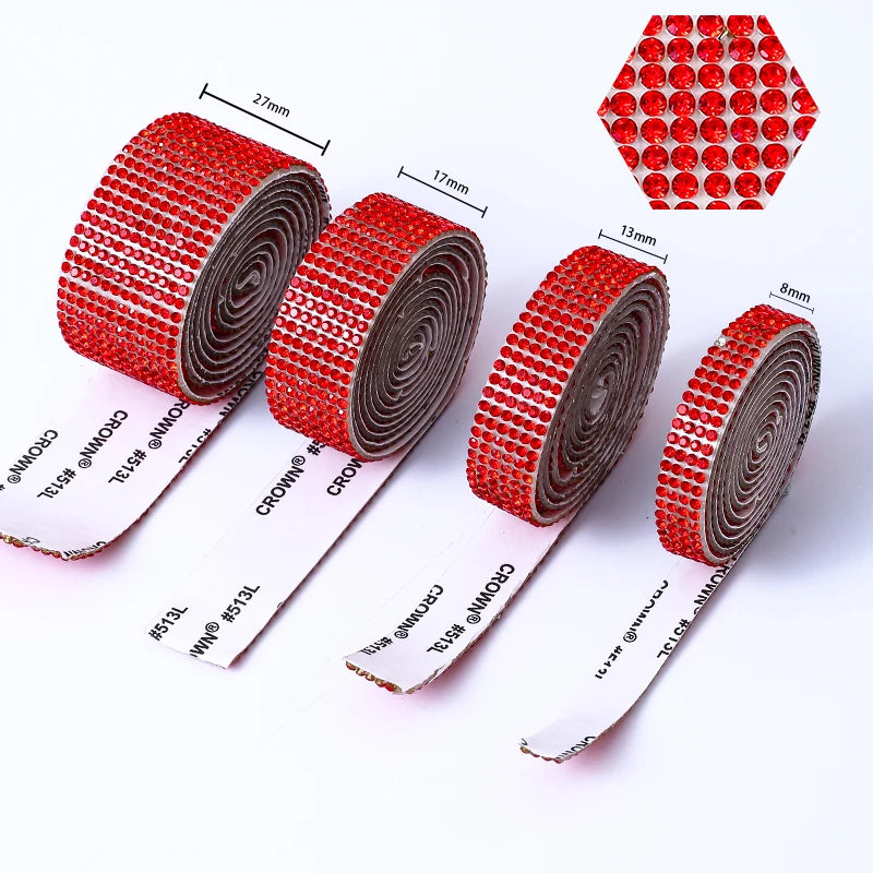 DUCrystal 4/6/8/10/12Rows Crystal Rhinestone trim Self Adhesive Bling Roll Rhinestone chain Sticker for DIY Clothing Decoration