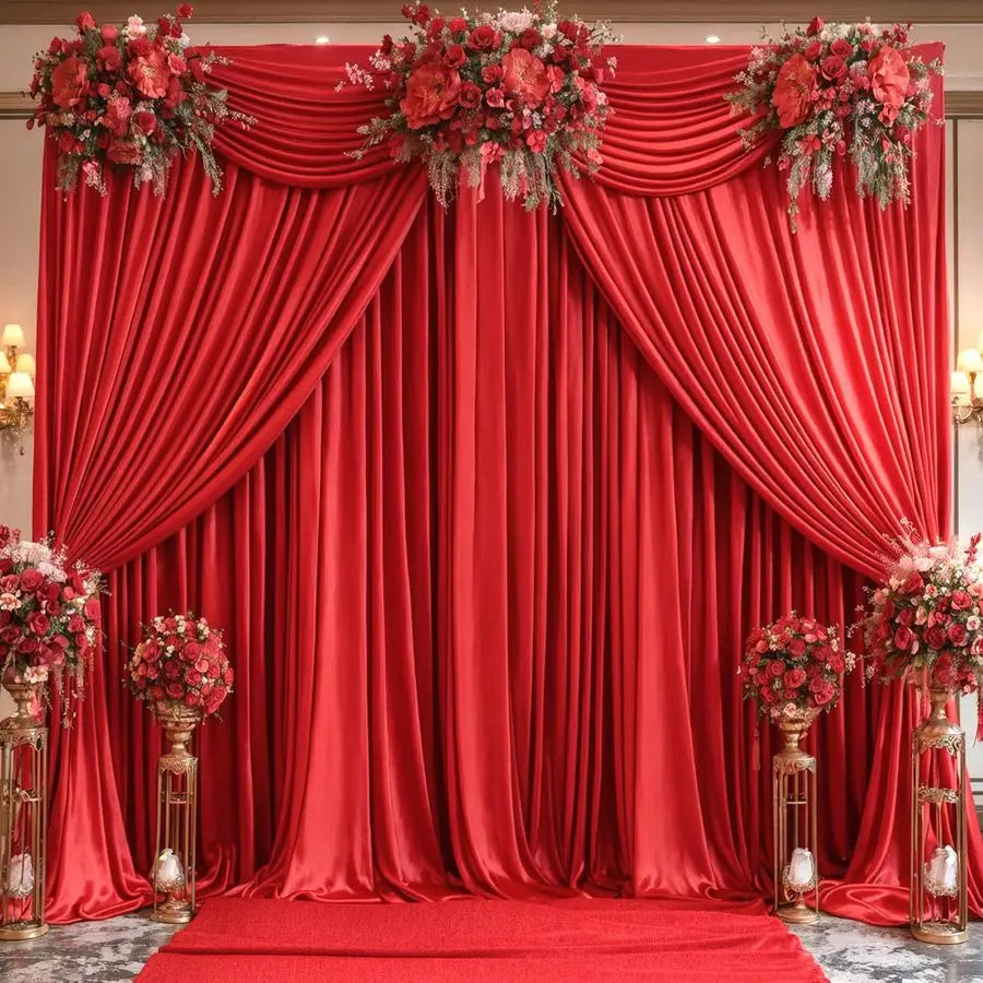 Panels Red Backdrop Curtains for Wedding Party Wrinkle Free Backdrops Curtain Drapes Fabric Decorations Photo Back Drop Cloth fo