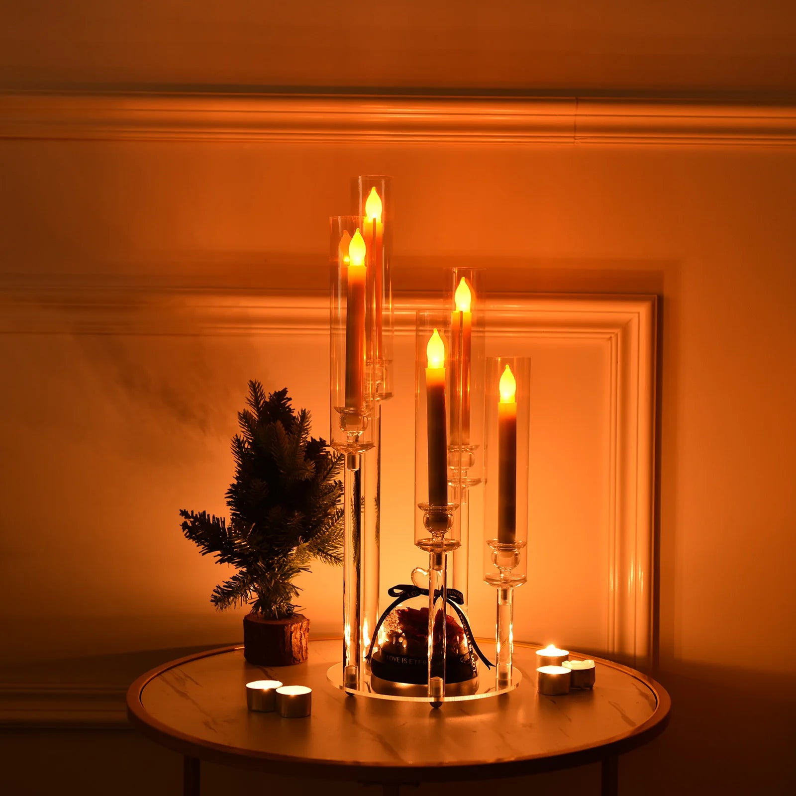 10pcs Acrylic Candelabra Centerpiece for Wedding, 5 Arm Clear Candlestick Holders with Removable Lampshade for Party Table Baby