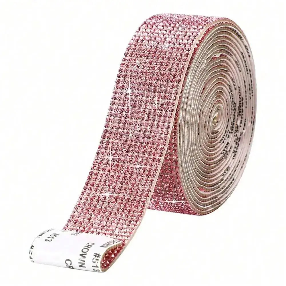 1 piece of craft jewelry tape roll self-adhesive diamond sparkling crystal ribbon sticker bag (pink diamond style)