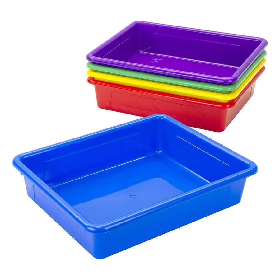 Letter Size Flat Storage Tray Organizer Bin with NonSnap Lid for Classroom, Office and Home, Assorted Colors, Pack of 5 62534U05