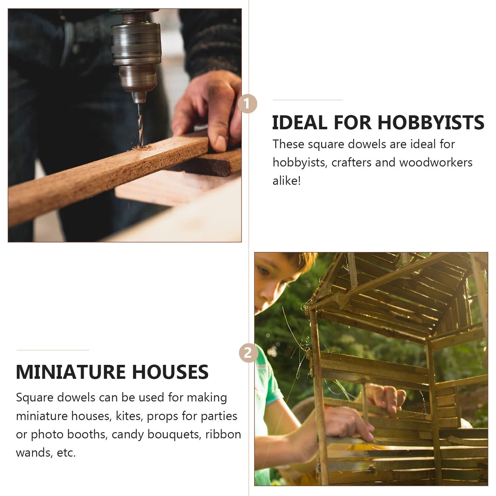 25Pcs Wooden Square Dowels Natural Balsa Wood DIY Craft Sticks for Miniature Houses Kites Props Candy Bouquets Handicraft