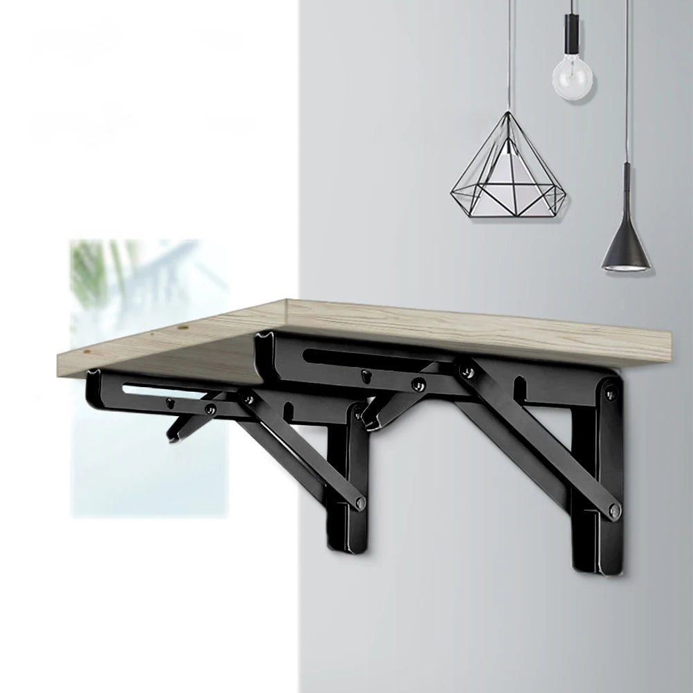 2Pcs Collapsible Shelf Bracket Max Load 90kg/198lb Wall Mounted Shelf Bracket Stainless Steel Workbench Support for Bench Table