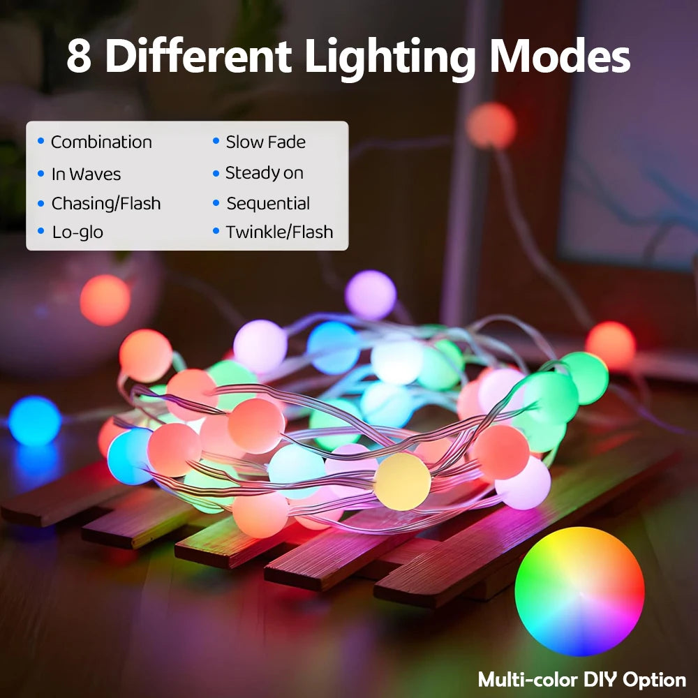 RGB Color Changing Globe String Lights 33ft Smart APP Control Fairy String Hanging Lights For Indoor Outdoor Party Christmas