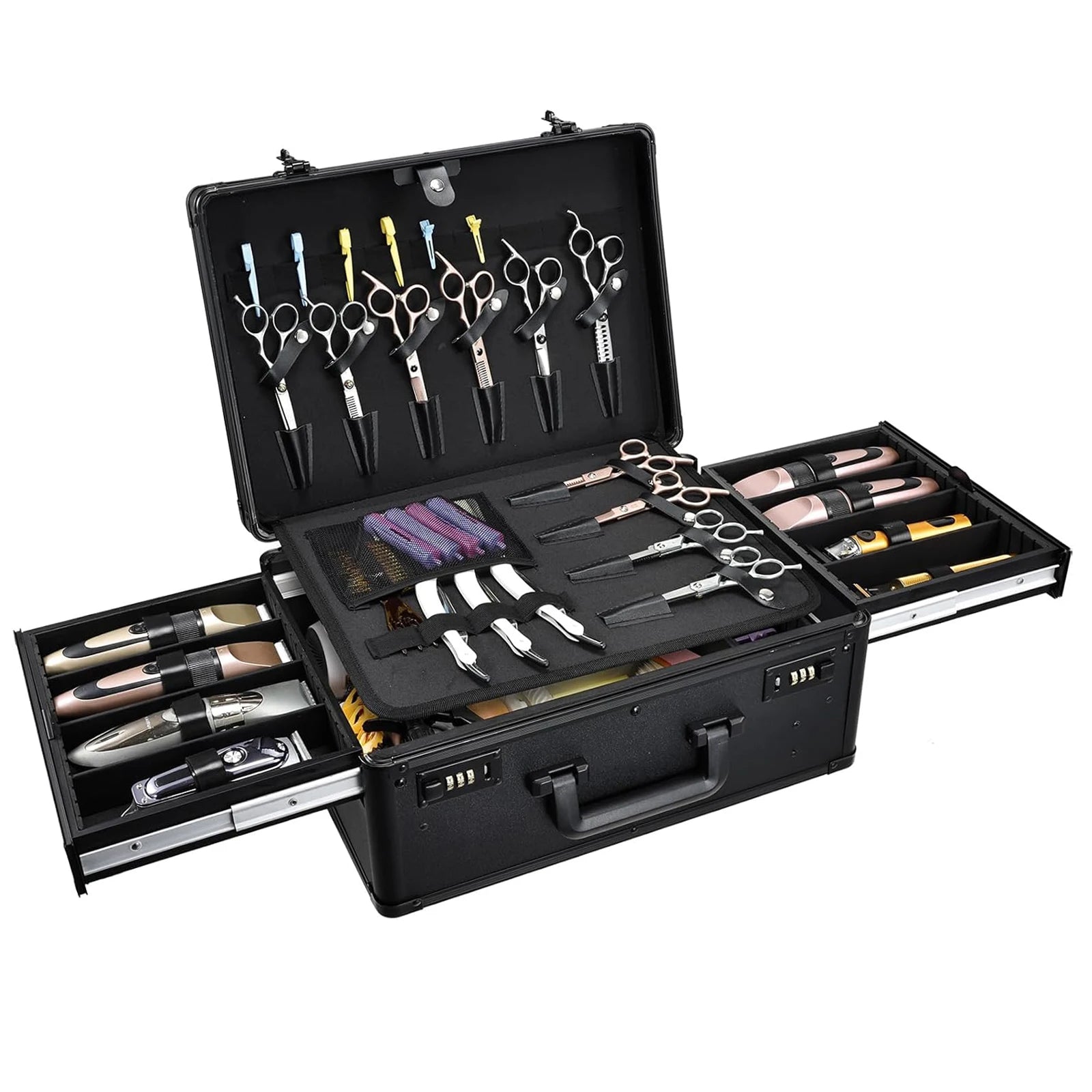 Barber Case with Sliding Tray, Profesional Barbers Briefcase Tool Case for Clippers and Hair Scissors Supplies Travel Suitcase