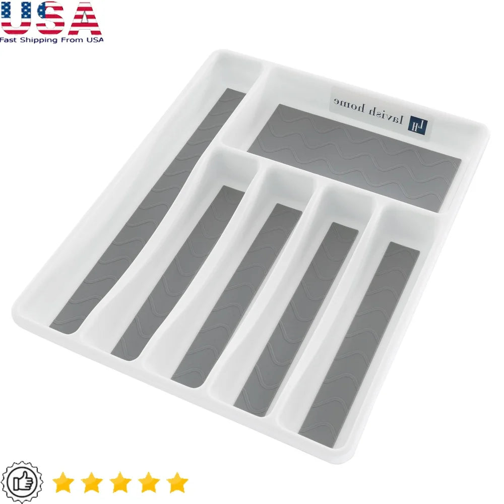 Six Compartment Drawer Organizer Non-Slip Tray Kitchen Office Bathroom Jewelry Pens Craft Supplies Storage Solution