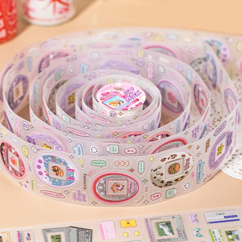 Mr Paper 4rolls Glitter Pet Die-Cut Tape Time Warp ins style cartoon border handbook goo card decorative collage DIY Dairy Card