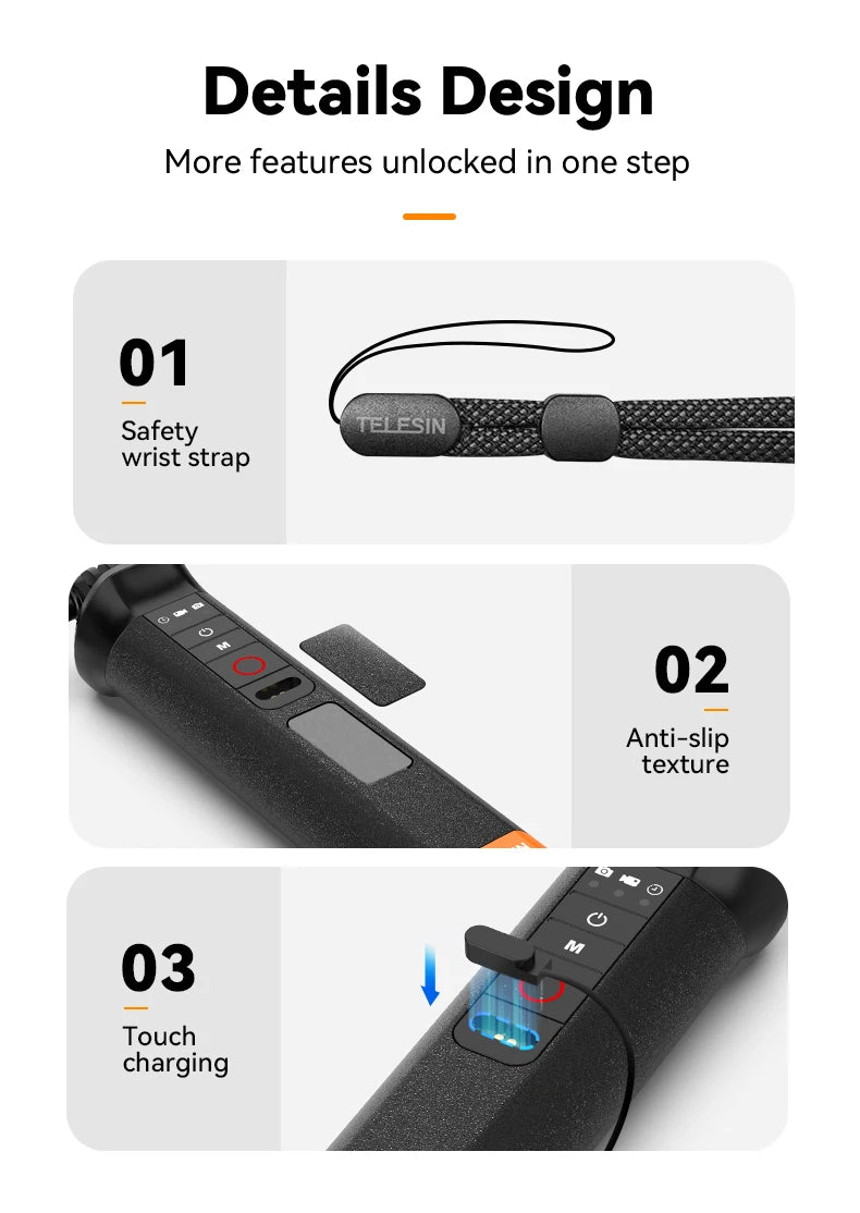 TELESIN Buoyancy Bar Selfie Stick Waterproof Selfie Stick With Hand Strap Wireless Remote Control For Gopro Hero 9 10 11 12 13
