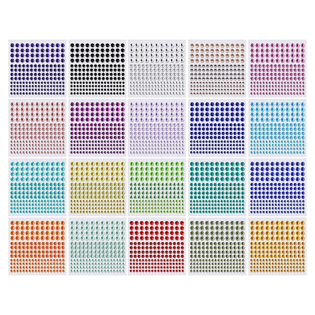 3440Pcs Crystal Rhinestone Stickers 3 Size 20 Sheets DIY Embellishment Jewelry Gem Diamond for Face Nails Crafts Cards Decor