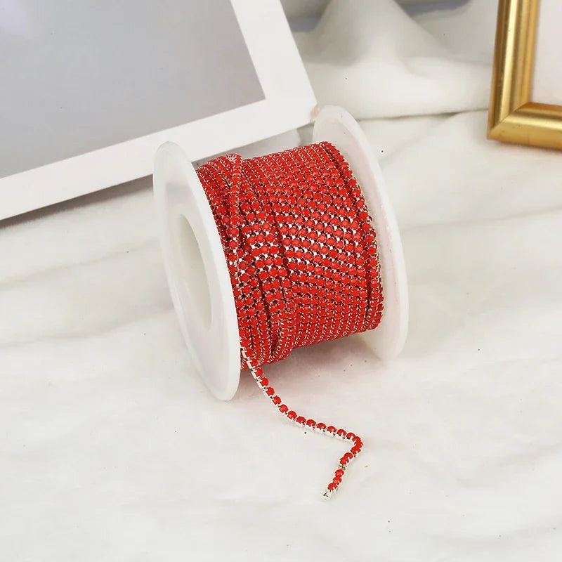 PEESOM NewSS6 2mm Sliver Bottom Rhinestone Cup Chain Sew On Colorful Acrylic Rhinestone Trim Chain Strass Banding for DIY Chain