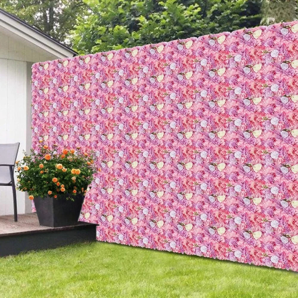 12PCS Flower Wall Panel 3D Artificial Flower Backdrop Wall Silk Hydrangea Rose Floral Panel for Wedding Terrace Garden Backyard
