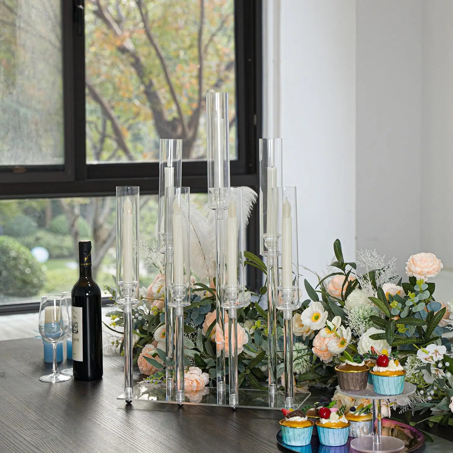 Acrylic Candle Holder Candlestick Holders for Wedding Centerpiece Candelabra 7 Arms for Wedding Party Birthday Event Decorations