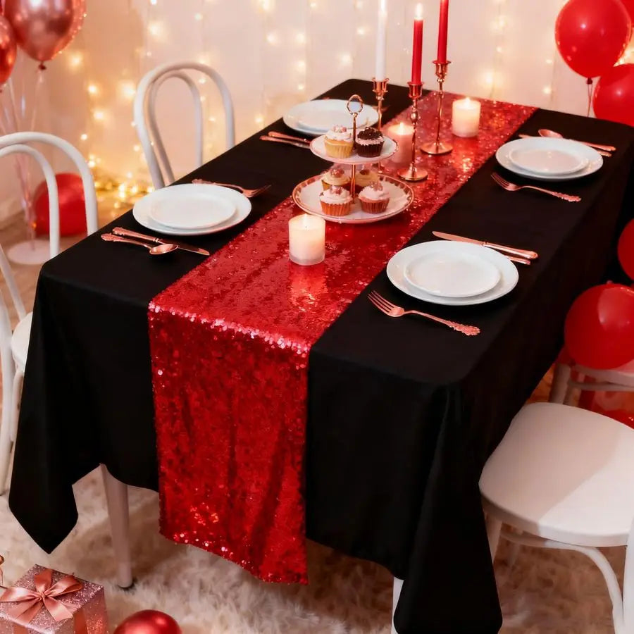 inch Red Sequin Table Runner Sparkly Glitter Table Linens 6 Packs for Party Decorations Wedding Birthday Baby Shower Engagement