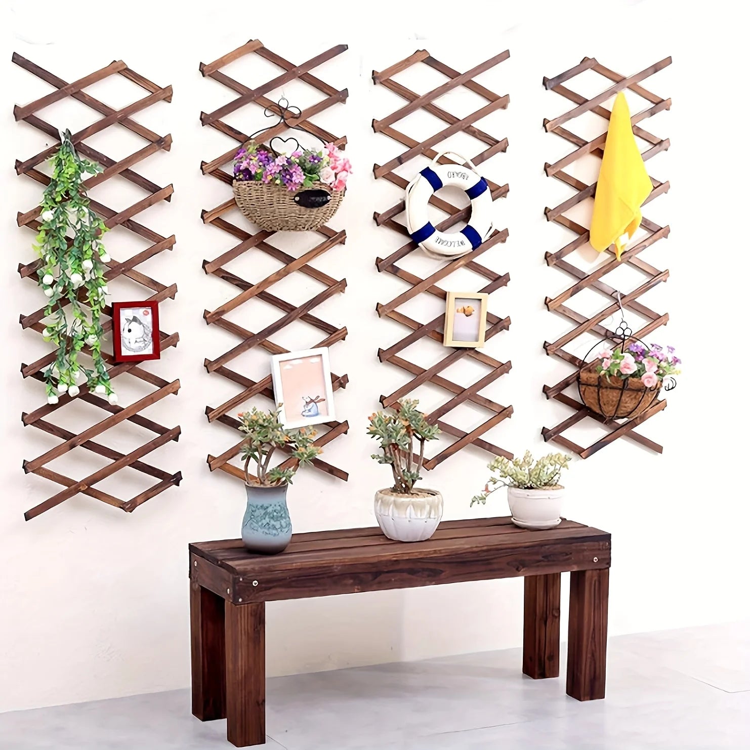 2 Pack Extra Thick Wooden Wall Trellis- Expandable Wall Planter Lattice Panels for Climbing Plants