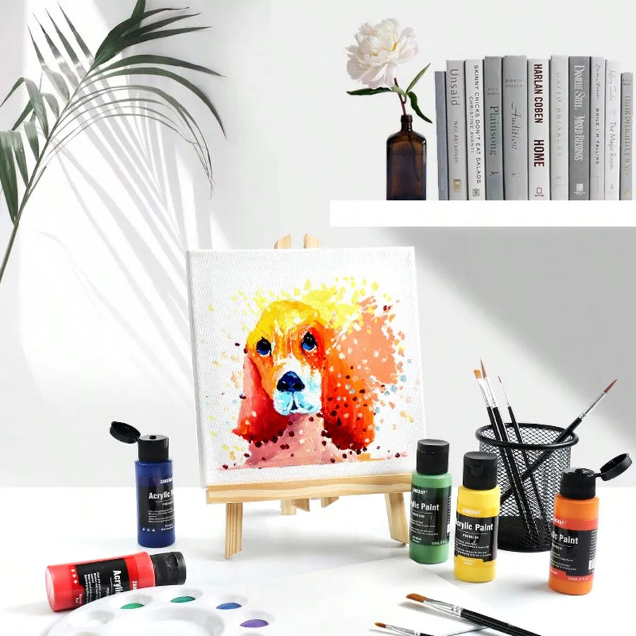24 Colors Acrylic Paint Set (2oz) - Professional Craft Paint Kit With 12 Brushes For Canvas/Rock/Ceramic/Wood