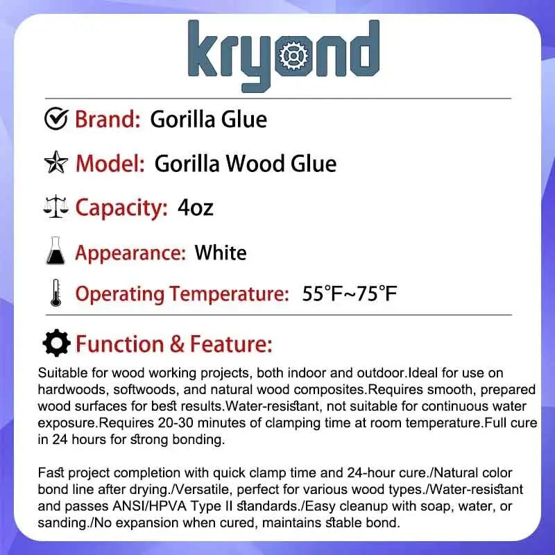 Gorilla Wood Glue 4oz Adhesive Complete Projects Fast