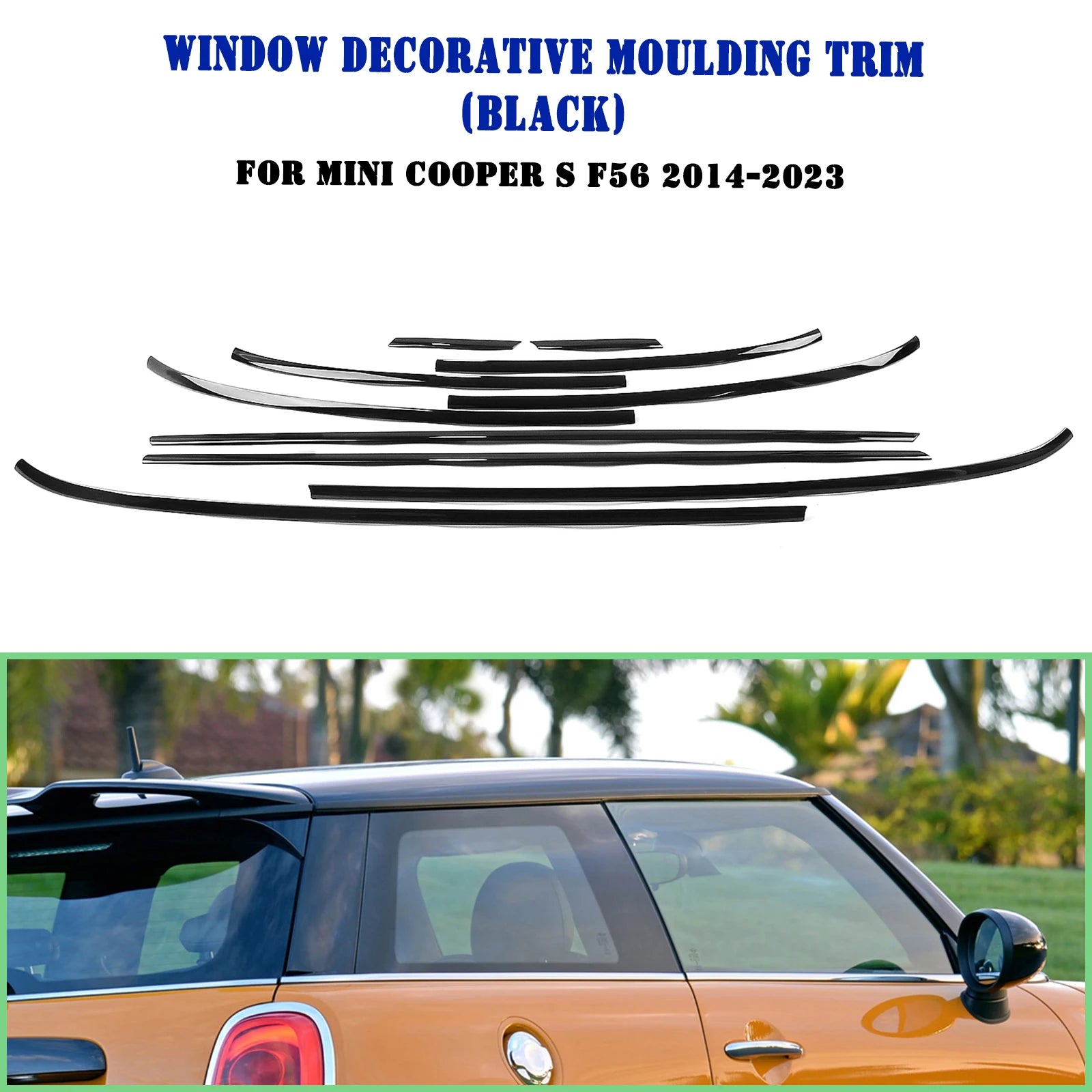 For Mini Cooper S F56 2-Door 2014-2021 Window Exterior Decorative Moulding Trim Gloss Black Weatherstrip Seal Strip