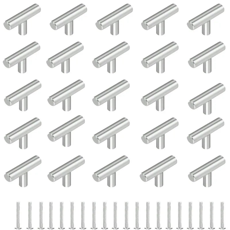 20 Pack Cabinet Knobs Matte Stainless Steel Kitchen Drawer Pulls Single Hole T-Shaped Handles 2 Inch Overall Length