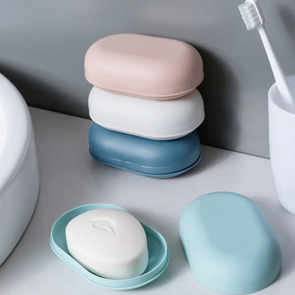 2pcs Plastic Bathroom Shower Soap Box With Lids Travel Portable Small Soap Tray Dish Storage Holder Plate Home Soap Container