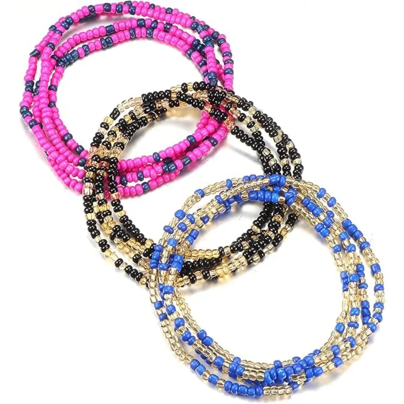 3Pcs Waist Beads for Women Belly Beads Elastic Chain African Waist Beads for Women Plus Size Bikini Jewelry
