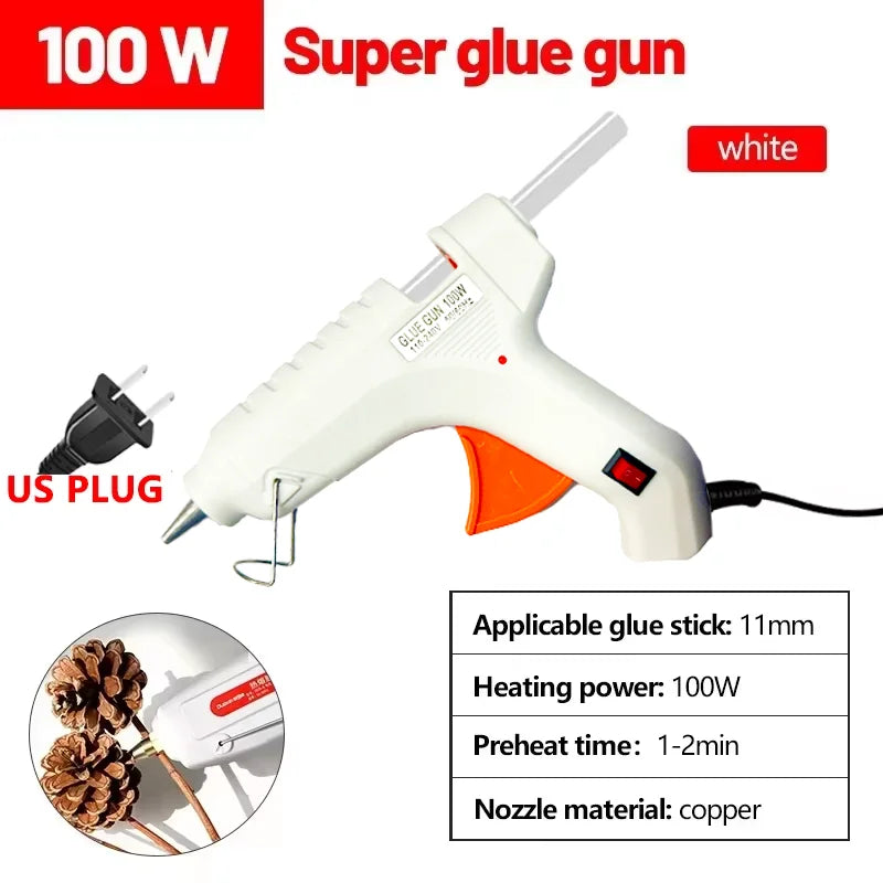 100W Electric Hot Melt Glue Gun DIY Mini for Household Industrial Use 11mm Glue Stick US Plug Repair Tool