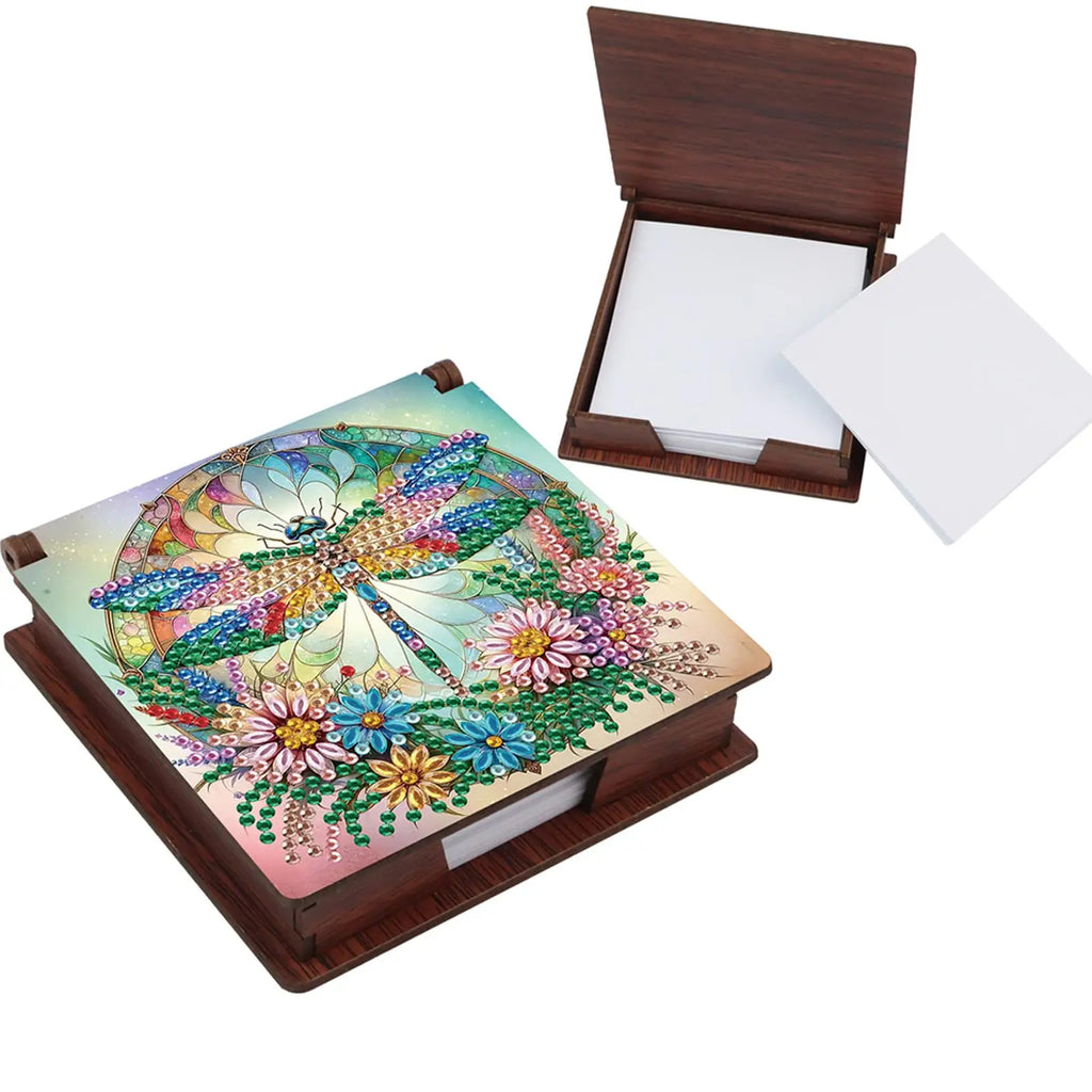 Wood DIY 5D Diamond Painting Note Box with 160 Sheets Crystal Art Sticky Notes Holder for Office Workplace Home Gifts