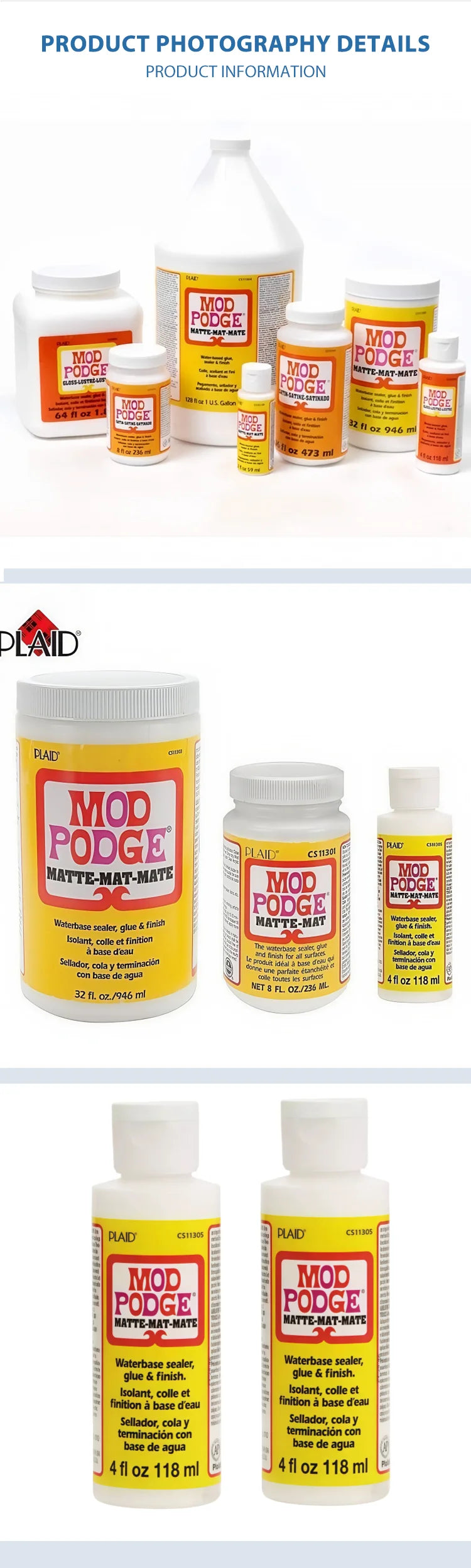 Mod Podge Matte Sealer Glue and Finish Quick Dry Easy Clean for Wood Paper Fabric & More Non-Toxic 2oz/4oz/8oz