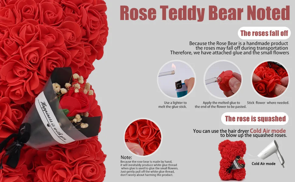 New Artificial Flower Eternal Rose Teddy Bear for Mom Mother's Day Birthday Valentine's Day Anniversary Gifts & Decorations