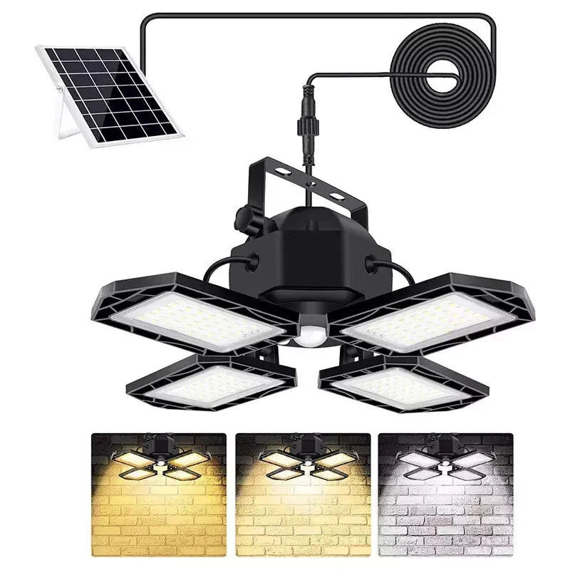 Outdoor Indoor Solar Pendant Light Motion Sensor Folding LED Lamp 3 Modes Floodlight for Industrial Lighting Workshop Warehouse