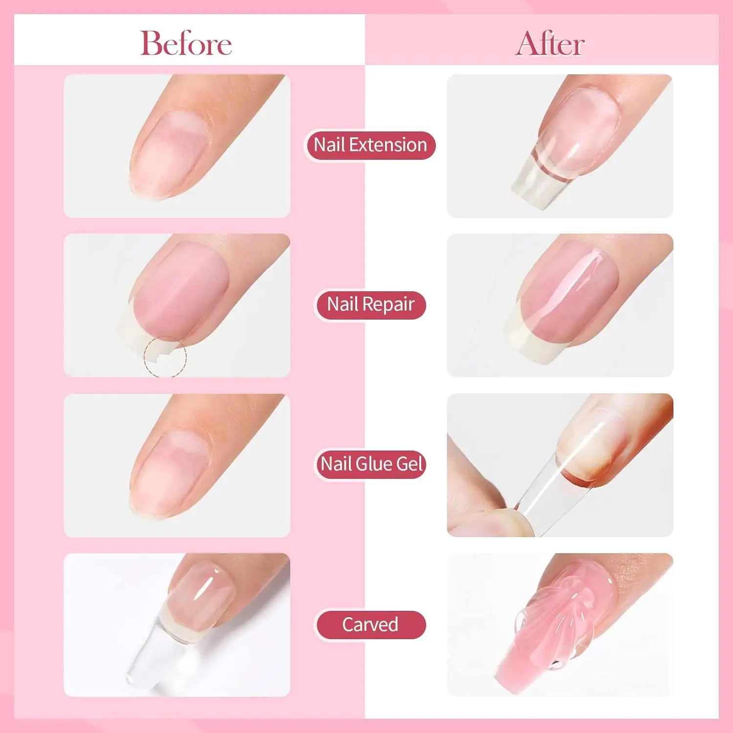 BORN PRETTY 2PCS Clear Milky White Non Stick Hand Extension Nail Gel for 3D Shaping Sculpting Carving DIY Nails at Home 15ml