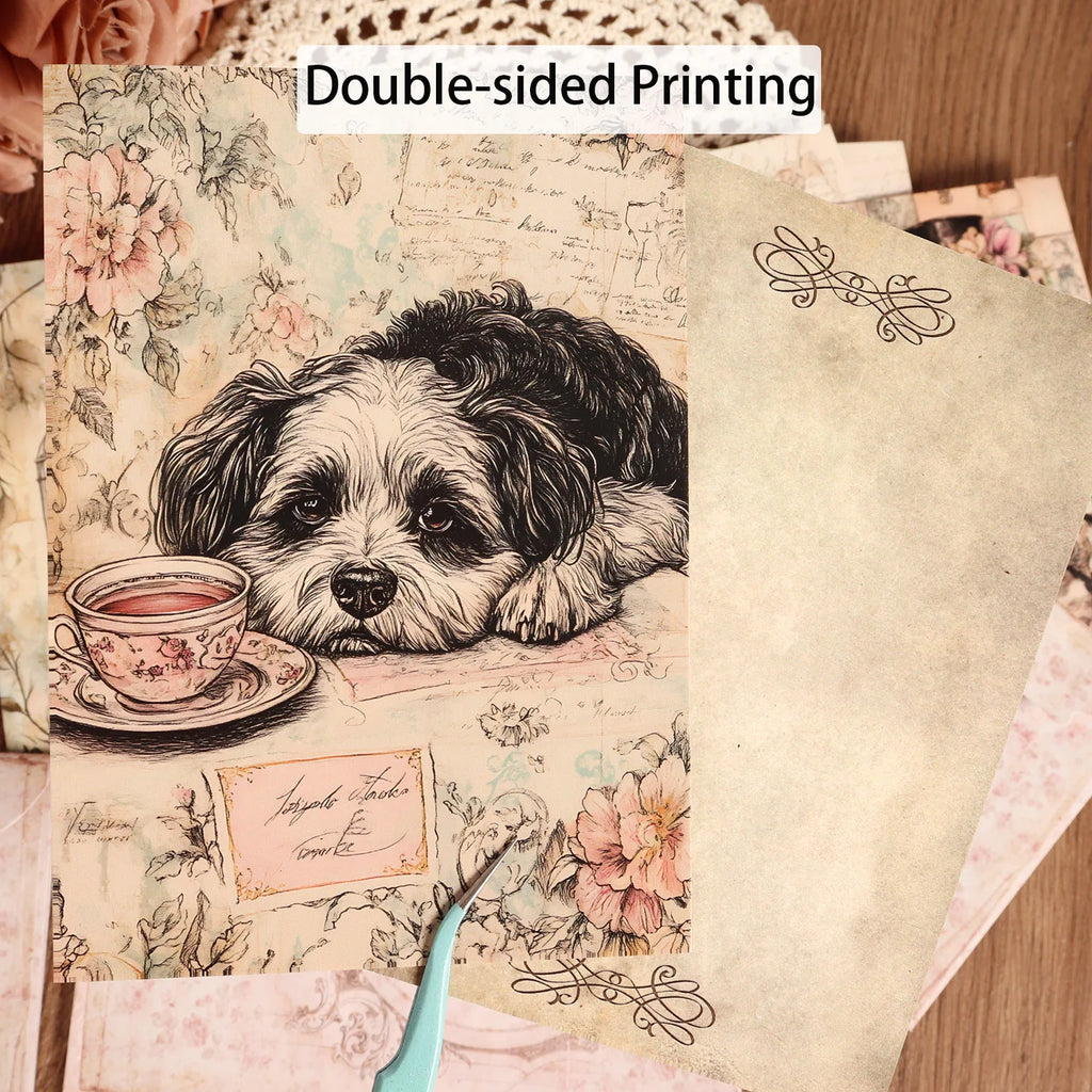 12cards, 4envelopes, 32stickers Victorian Floral Tea Double-sided Writable Thick Cardboard Set, for Scrapbooking, DIY Crafts