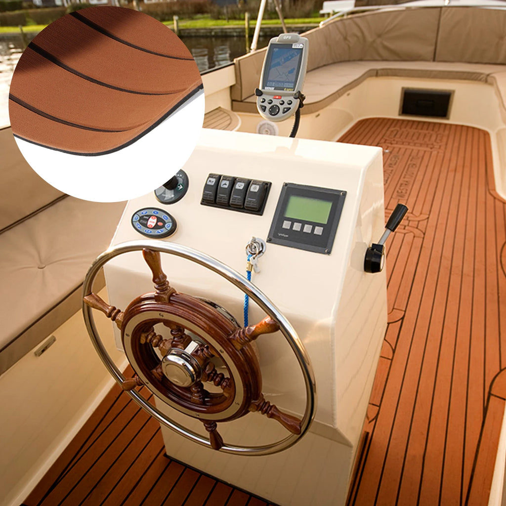 EVA Foam Teak Boat Decking Sheet Carpet Self-Adhesive Marine Yacht RV Boat Flooring Mats Decking Pad 94.5" x 35.4" Brown
