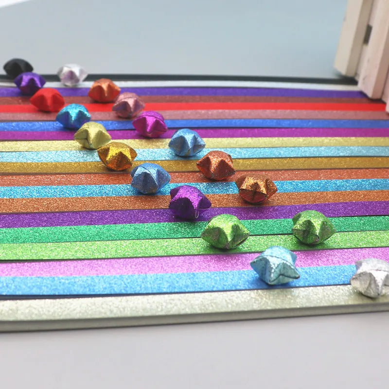 140 Sheets Glitter Paper Origami Stars Paper Strips Lucky Star Decoration Folding Paper Origami for Hand Arts Make Home Decor
