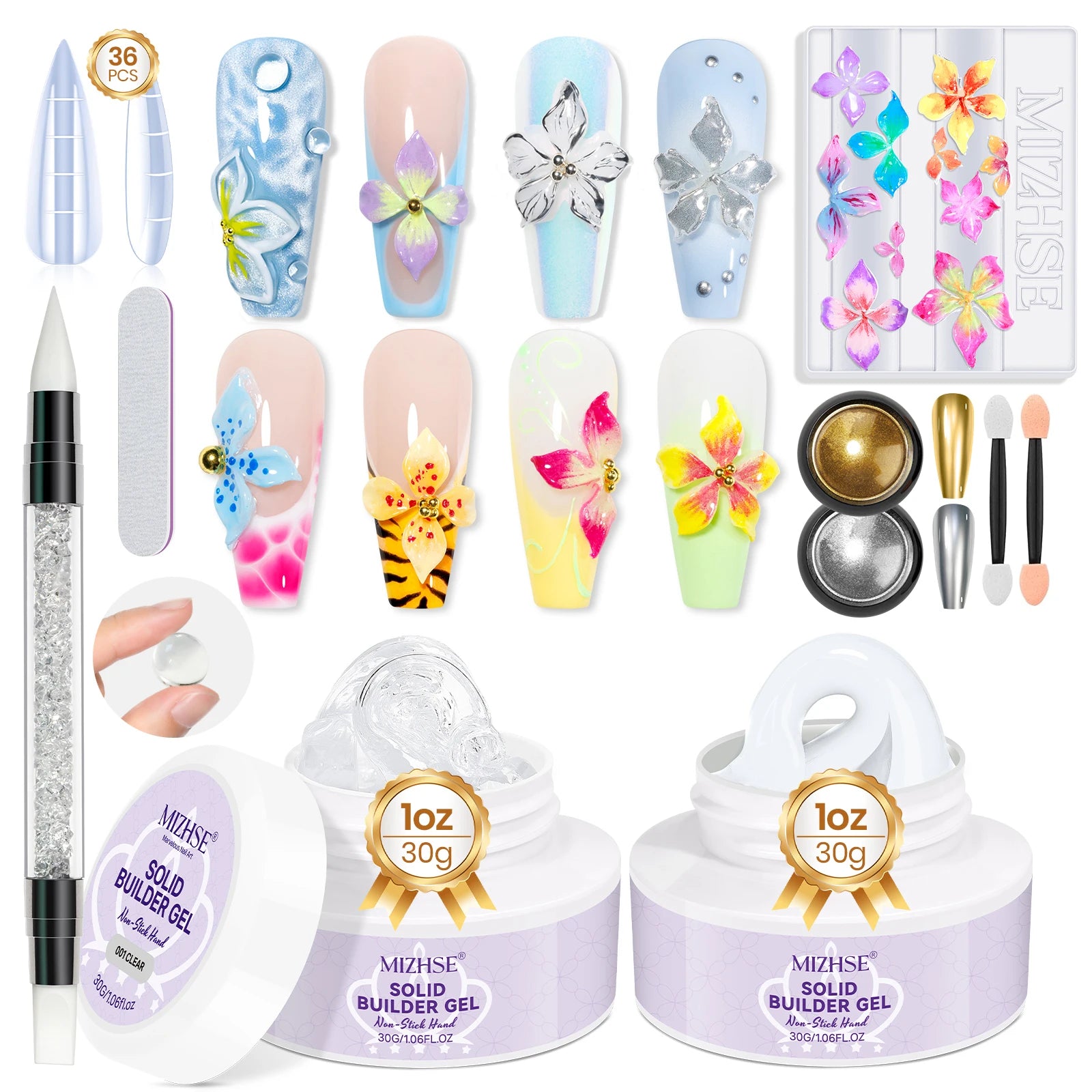 MIZHSE Builder Nail Gel White Milky Hard Clear Gel Polish For Nail Extension Salon Manicure Set Home DIY Professional Nail Art