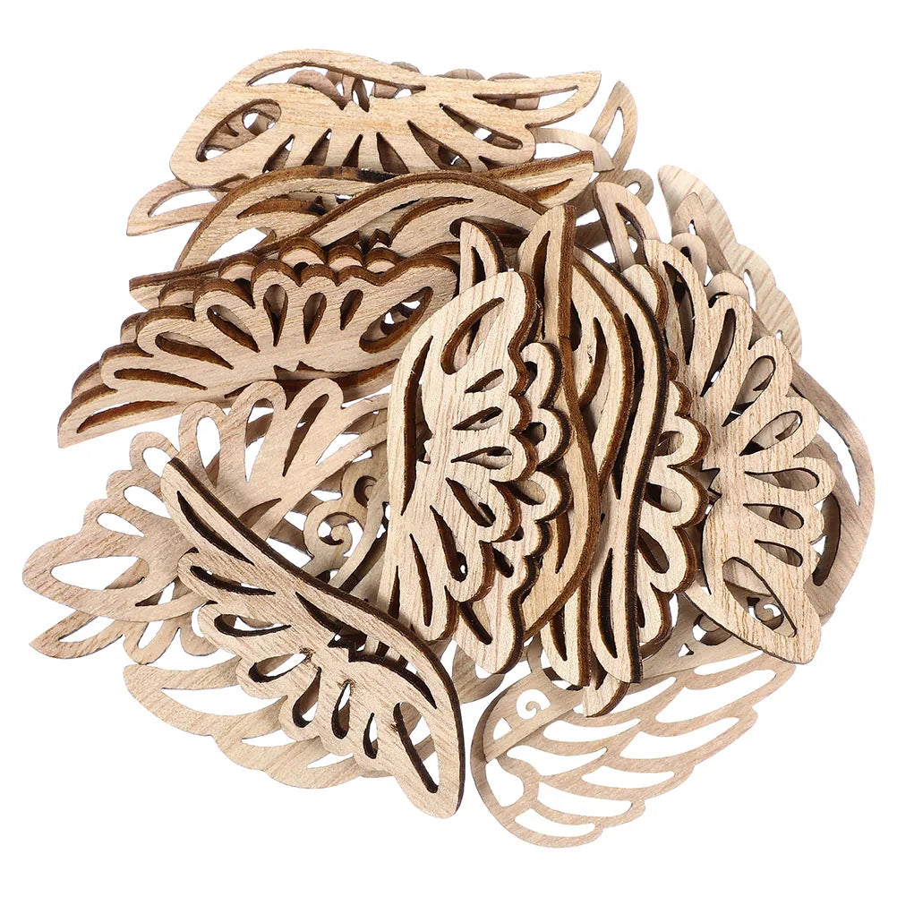 40pcs Wood Wing Cutouts Angel Shape Unfinished Wooden Slices For Diy Craft Ornament Christmas Party Supplies Hanging Decor