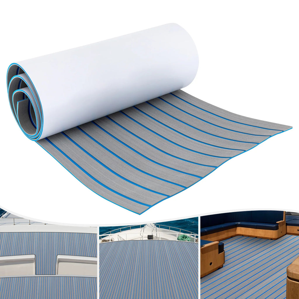 Boat Flooring EVA Foam Decking Sheet Faux Teak Marine Mat Non-Slip Self-Adhesive Flooring Material for RV Yacht 95 x 24inch