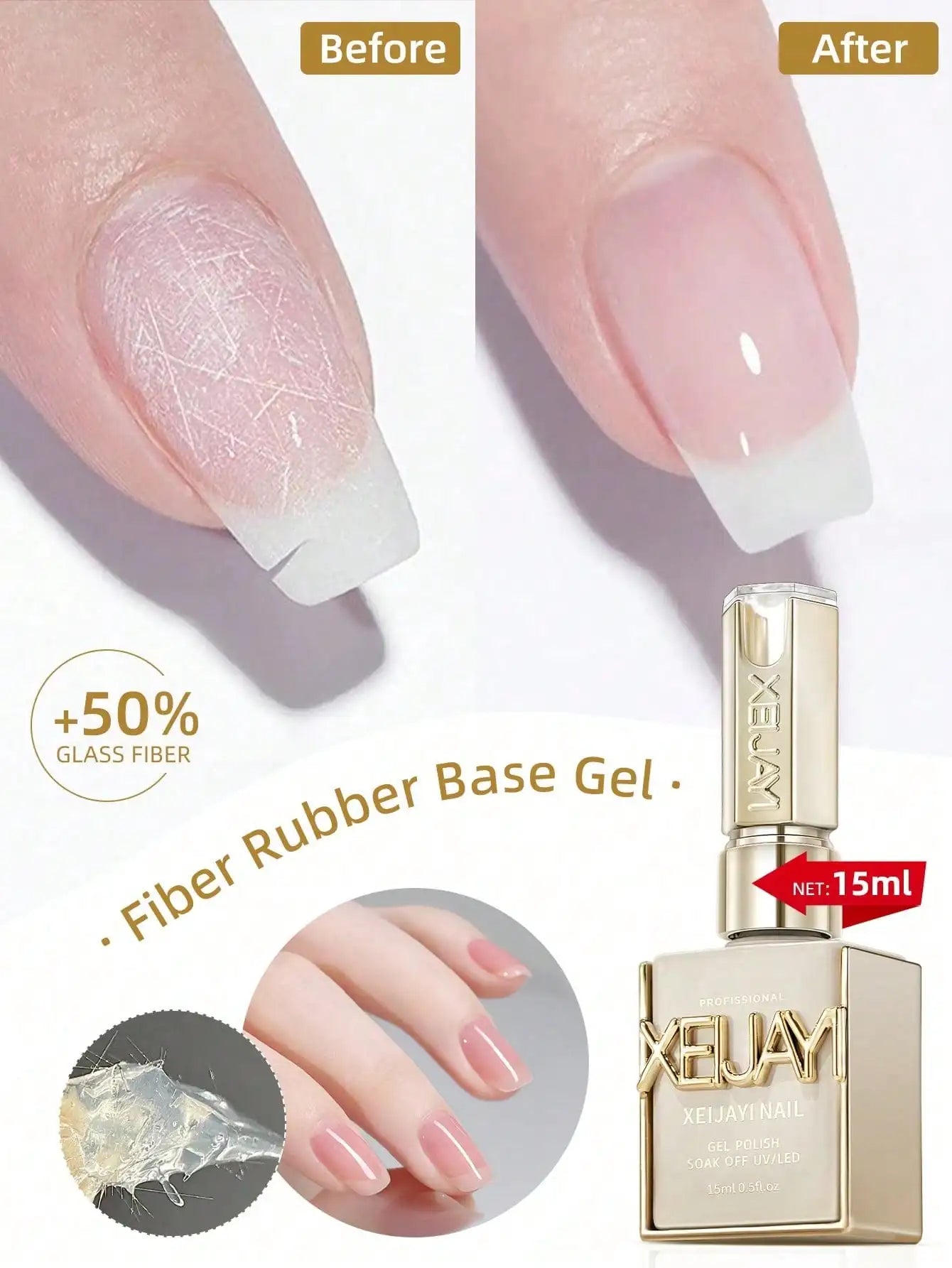 XEIJAYI 2pcs 15ml Fiber Rubber Base Gel Nail Polish Starter Pure Soak Off No Wipe Nail Gel Polish Suitable For Home Manicure DIY