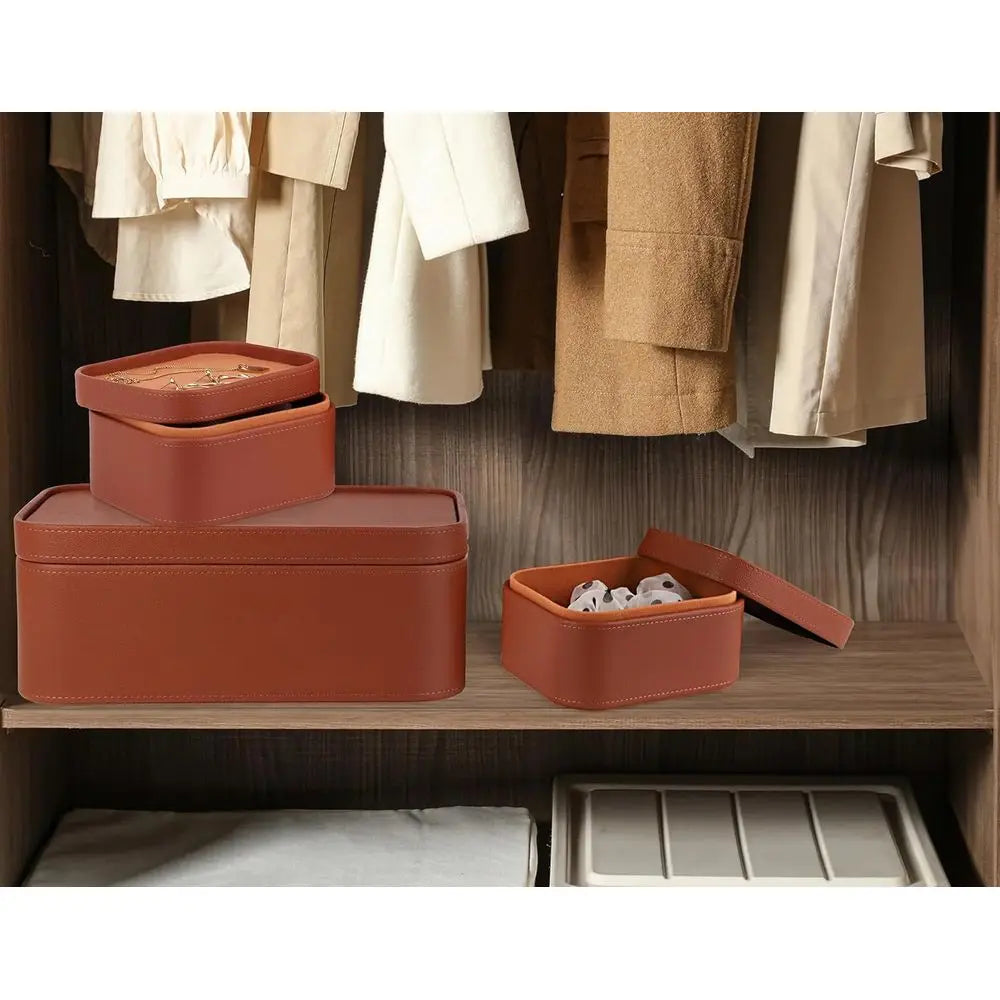 Faux Leather Decorative Storage Boxes, Dust proof Storage Shelf Baskets with Lids Trays, Storage Bins Memory Box Organizer for H