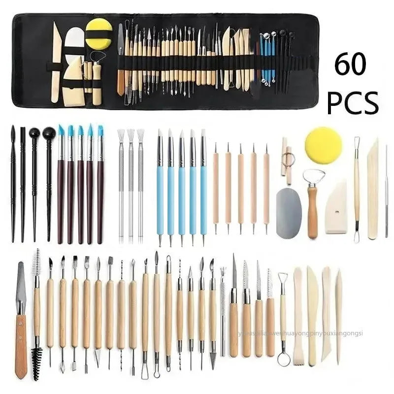Professional Pottery Clay Sculpting Tools Set 61Pcs Modeling Stick Ceramic Tools Smoothing Wax Carving Ceramic Polymer Art Tools