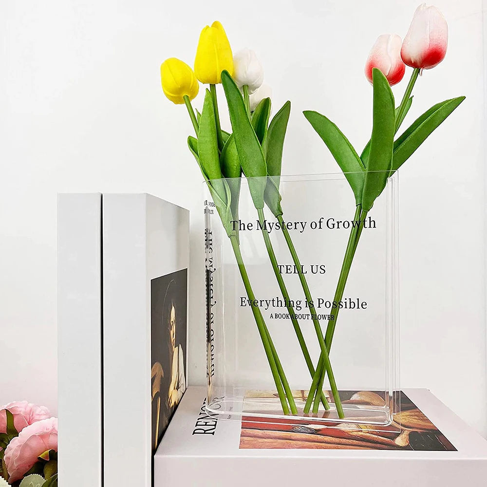 Acrylic Book Shaped Flower Arrangement Box,Book Vase,Nordic Style Acrylic Vase,Hydroponic Flowers,Desktop Decoration Ornament