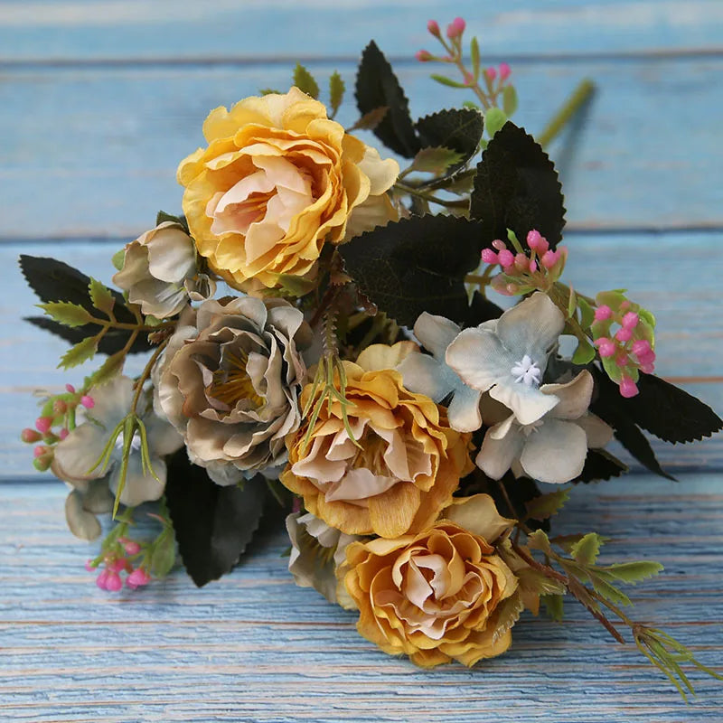 5 Forks 8 Heads Artificial Flowers Small Peony Bouquet Wedding Decorative Plants Wreaths Vases for Home Decoration Accessories