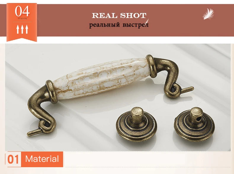 European Bronze Ceramic Cabinet Handles Zinc Alloy Drawer Knobs Wardrobe Door Handles Furniture Handle