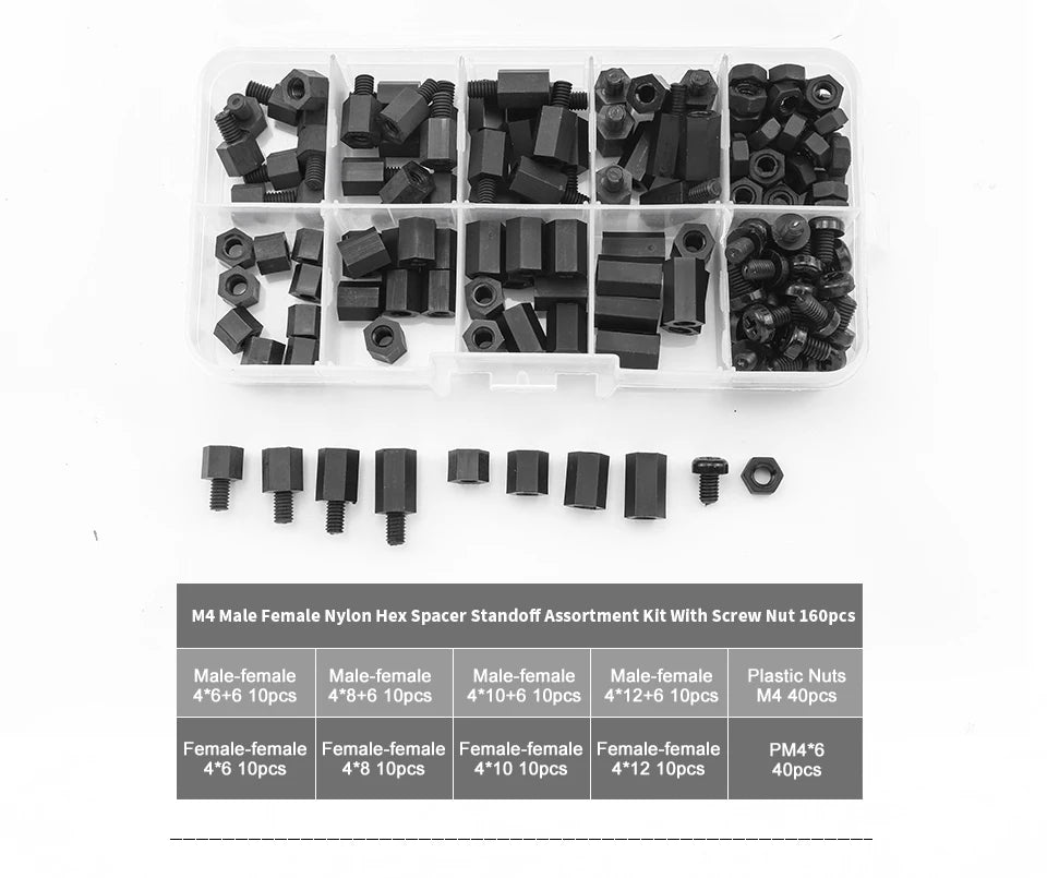 Male Female Nylon Hex Standoff Assortment Kit with Plastic Screws Nuts M2 M2.5 M3 M4 Insulation Plastic Standoff Spacer Set