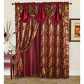 Jacquard Luxury Window 2 Panel Set Burgundy Gold Curtain with Attached Valance and Backing Bedroom Living Room Dining 2 Curtains